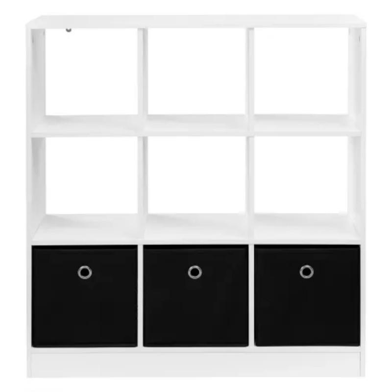 BÜCHERREGAL Weiß/Schwarz mit 3 Stoffschubladen 80/30/86,5 cm - Schwarz, Holzwerkstoff (80/86.5/30cm) - PANGIVO