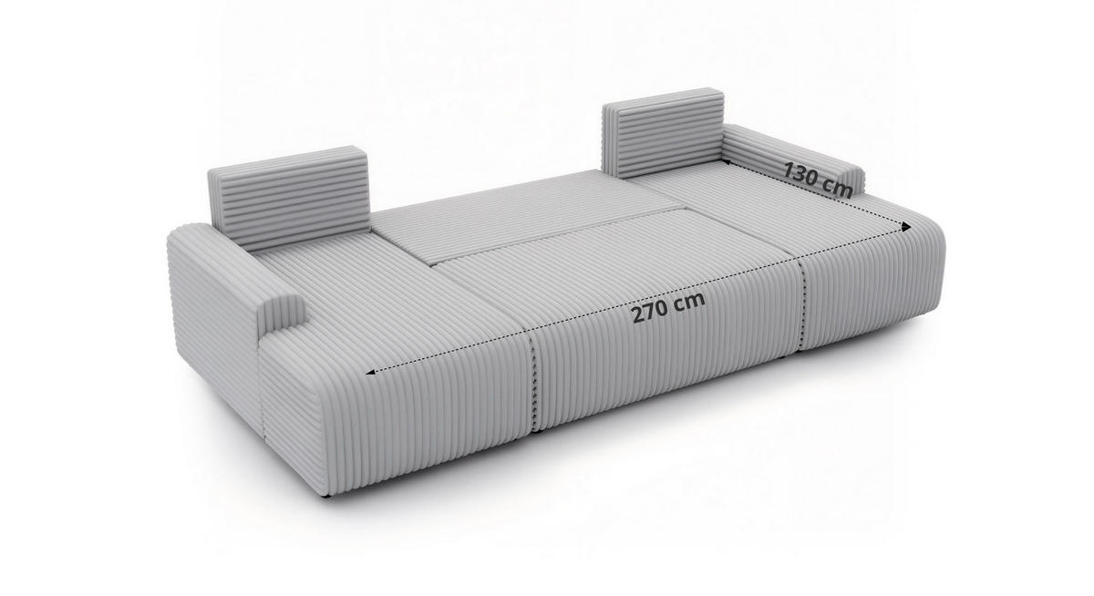 WOHNLANDSCHAFT NESSARO U Braun Cord - Schwarz/Braun, Kunststoff/Textil (312/92/151cm) - MKS