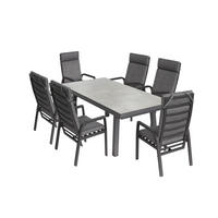 GARTENMÖBEL-SET Georgia 1 Aluminium ausziehbarer Tisch 6x Hochlehner Gartenstühle - Anthrazit/Grau, Kunststoff - Green Spirit