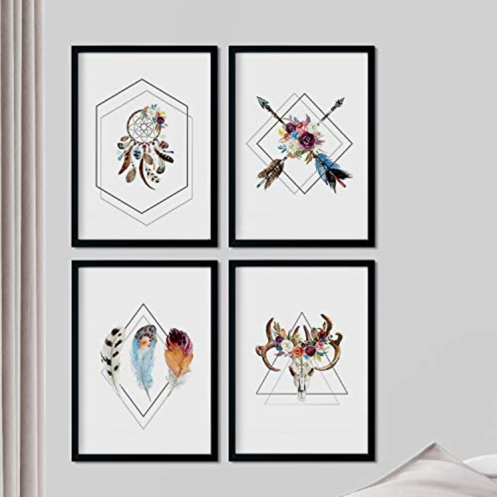 POSTER Set mit 4 Geometrische und bömische Formen A4 Rahmenlos - Klar, Papier (29.7/3cm) - Nacnic