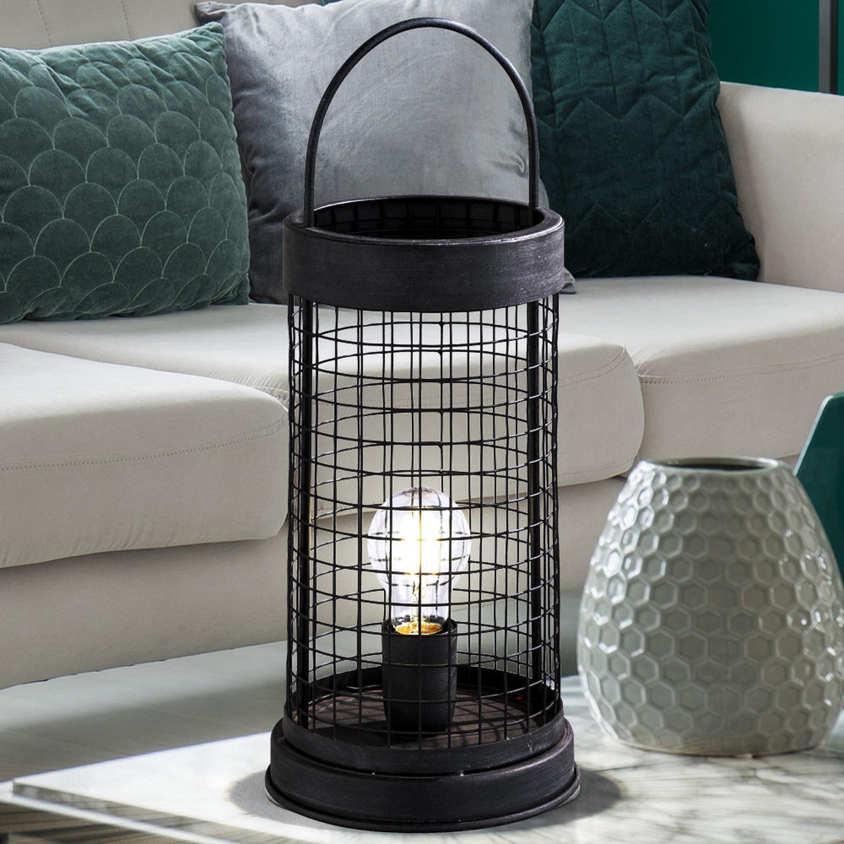 LED TISCHLEUCHTE Tiana Schwarz Gitteroptik - Schwarz, Metall (18/18/44cm)