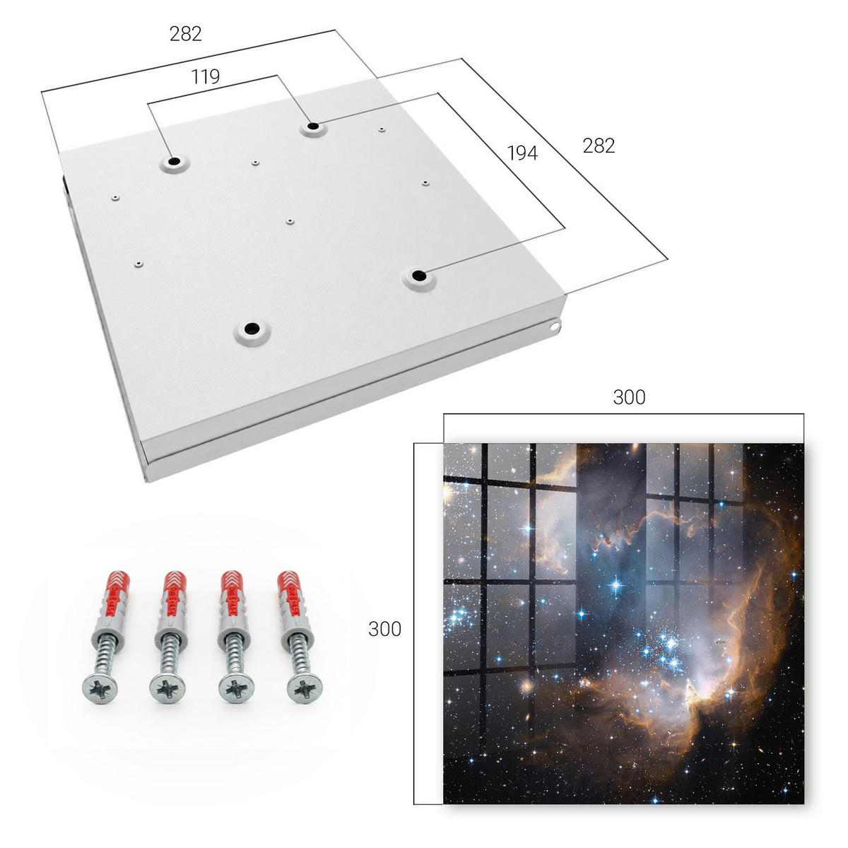 SCHLÜSSELBOX Weiß 30x30 cm – Türöffnung nach rechts - Sternnebel - Schwarz, Metall (30/30/5cm) - TULUP