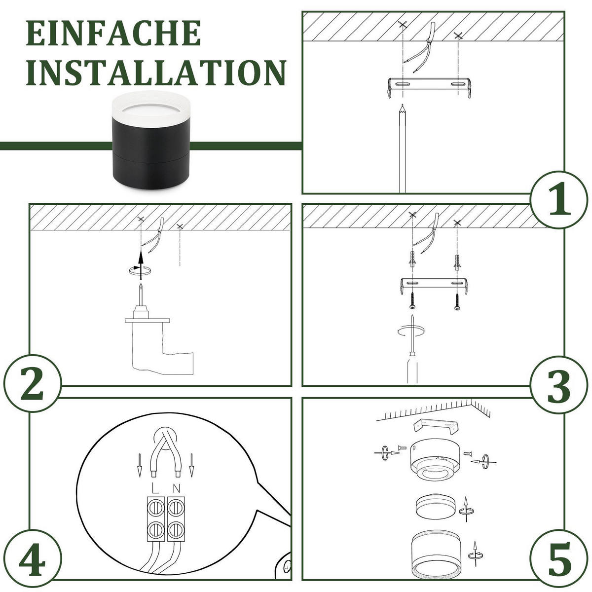 AUFBAUSTRAHLER Aalen II 8.3/8.3/8.5cm - Schwarz, Metall (8.3/8.3/8.5cm) - Nettlife