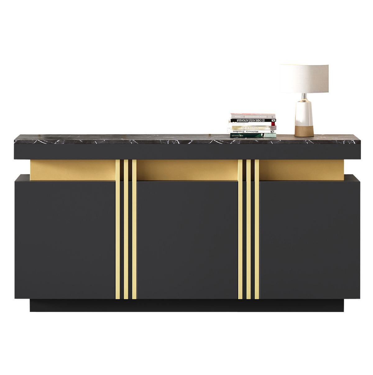 SIDEBOARD 140/38/70 cm Schwarz aus Spanplatte mit Marmorstruktur - Schwarz, Holzwerkstoff (38/70/140cm) - OKMYHOME