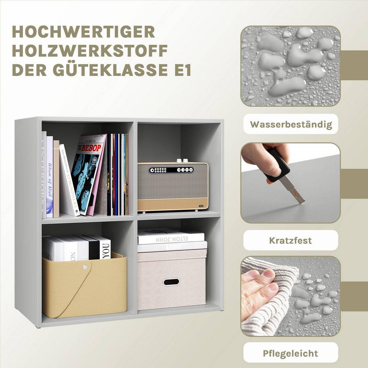 BÜCHERREGAL mit 4 Fächer, Holzwerkstoff, Grau - Grau, Holzwerkstoff (59.6/59.8/29cm) - Woltu