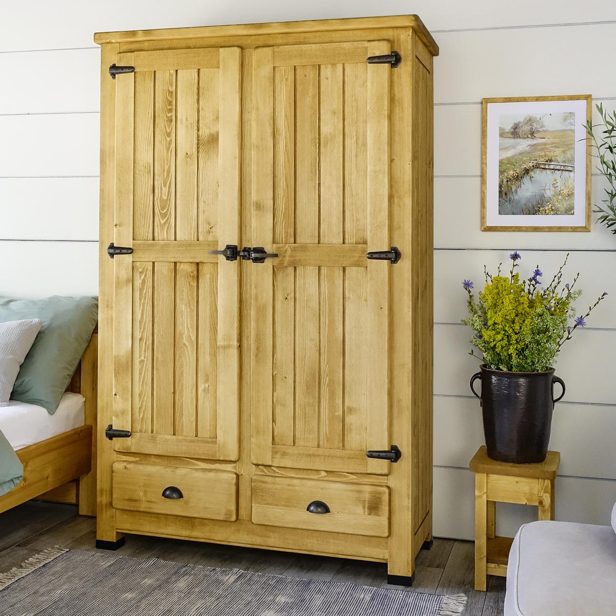 KLEIDERSCHRANK aus Massivholz VINTAGE - Honig, Holz (125/200/56cm) - Seart