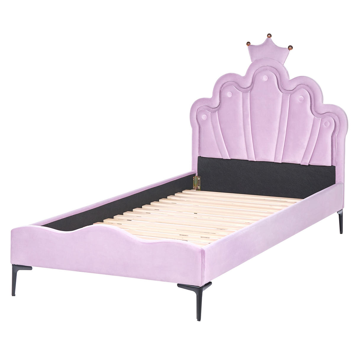 KINDERBETT Krone Samtstoff 90/200 cm mit LED-Beleuchtung Violett Rubian - Violett/Schwarz, Textil (90/200cm) - Beliani