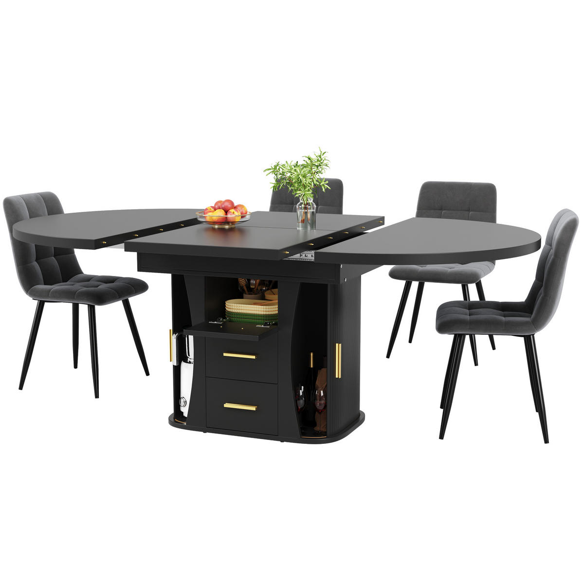 ESSTISCH 118-158/118/77 cm Schwarz aus MDF mit Ausziehfunktion - Schwarz, Holzwerkstoff (118/118/77cm) - OKMYHOME