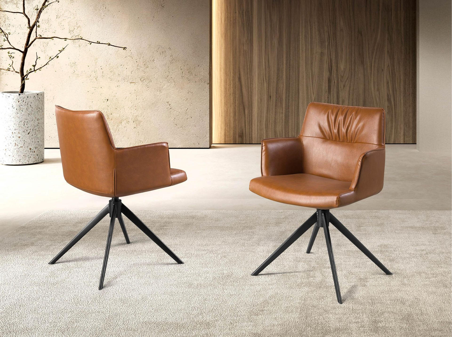 Thumbnail - Angel Cerda Stuhl, Braun, Leder, 1-Sitzer, nicht einzeln stellbar,Freiform, 57x80x60 cm, Arbeitszimmer, Bürostühle, Dreh...