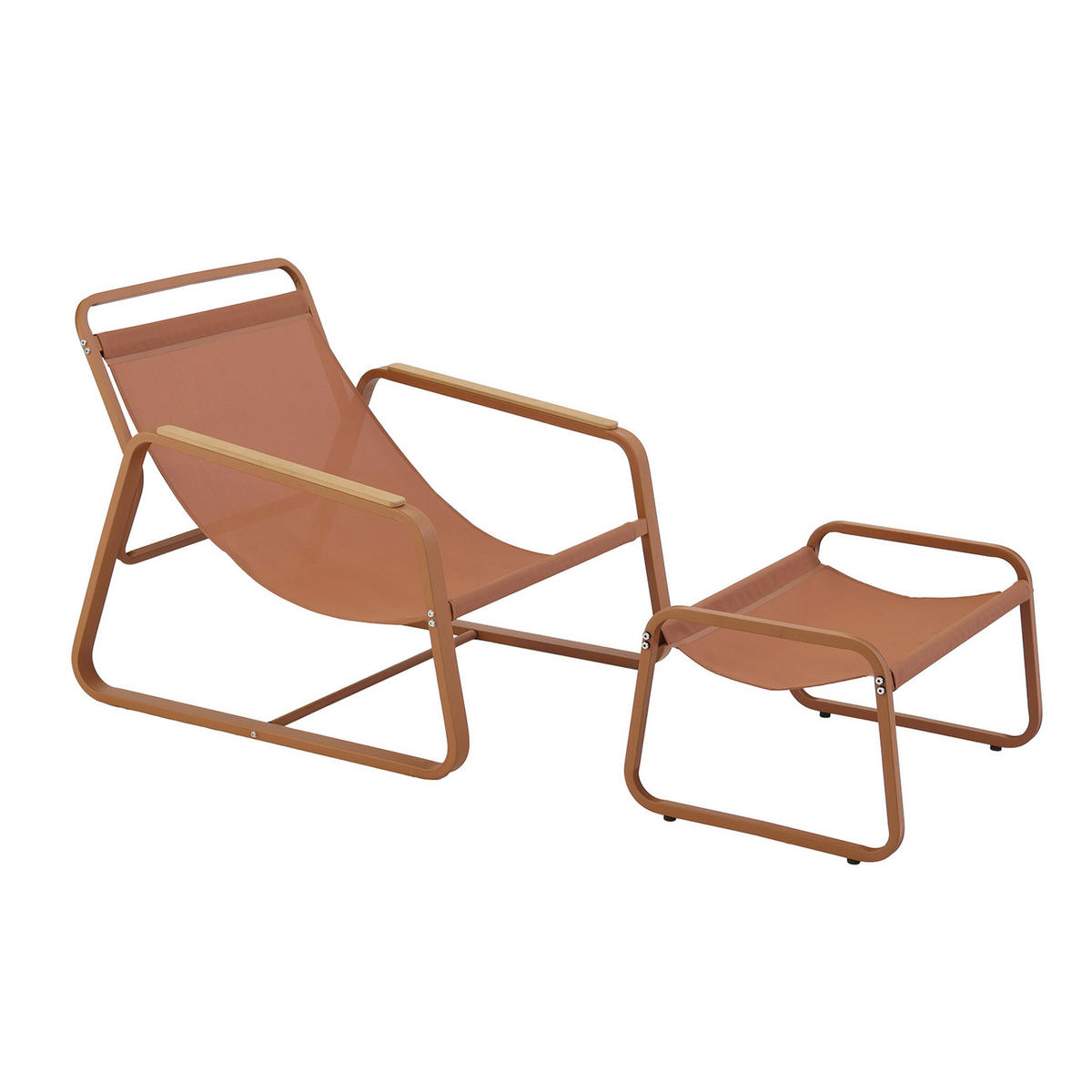GARTEN-RELAXSESSEL mit Fußstütze, Terrakotta - Braun, Textil (72/77/91cm) - Oviala