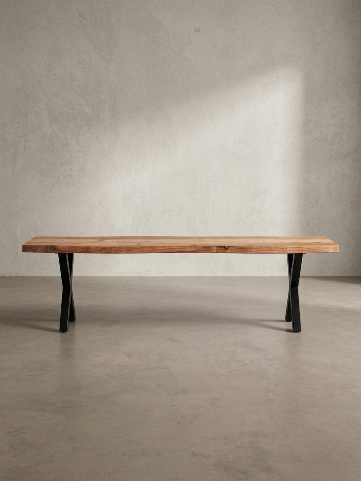 ESSZIMMERBANK Massivholz Metall Baumkante X-Beine, Akazie 120x40x46 cm - Schwarz/Braun, Holz/Metall (120/46/40cm) - KADIMA DESIGN