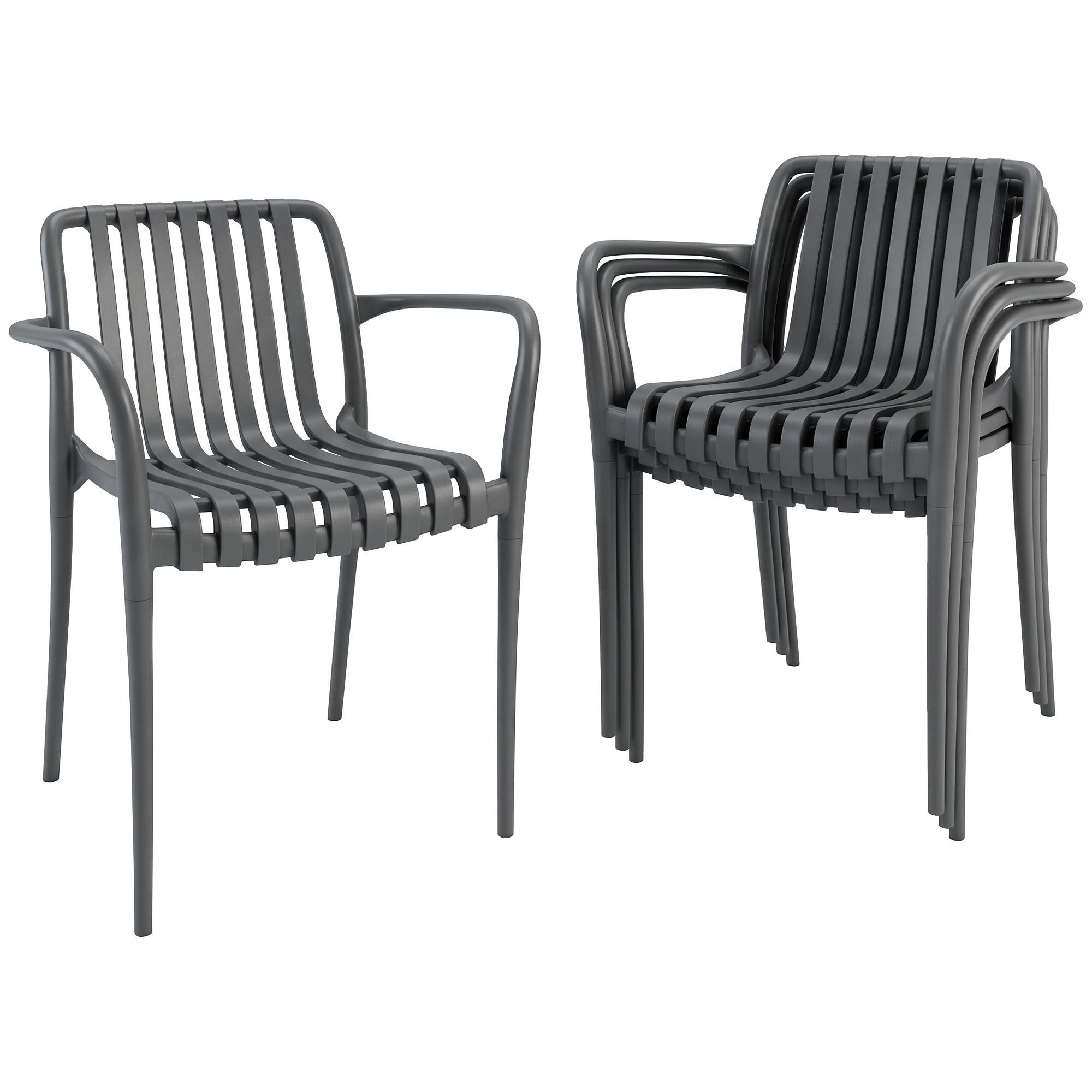 ZAHRADNÍ židle, sada 4 ks, plast, tmavě šedá - tmavě šedá, plast/umělá hmota (55/81.5/58.5cm) - Outsunny