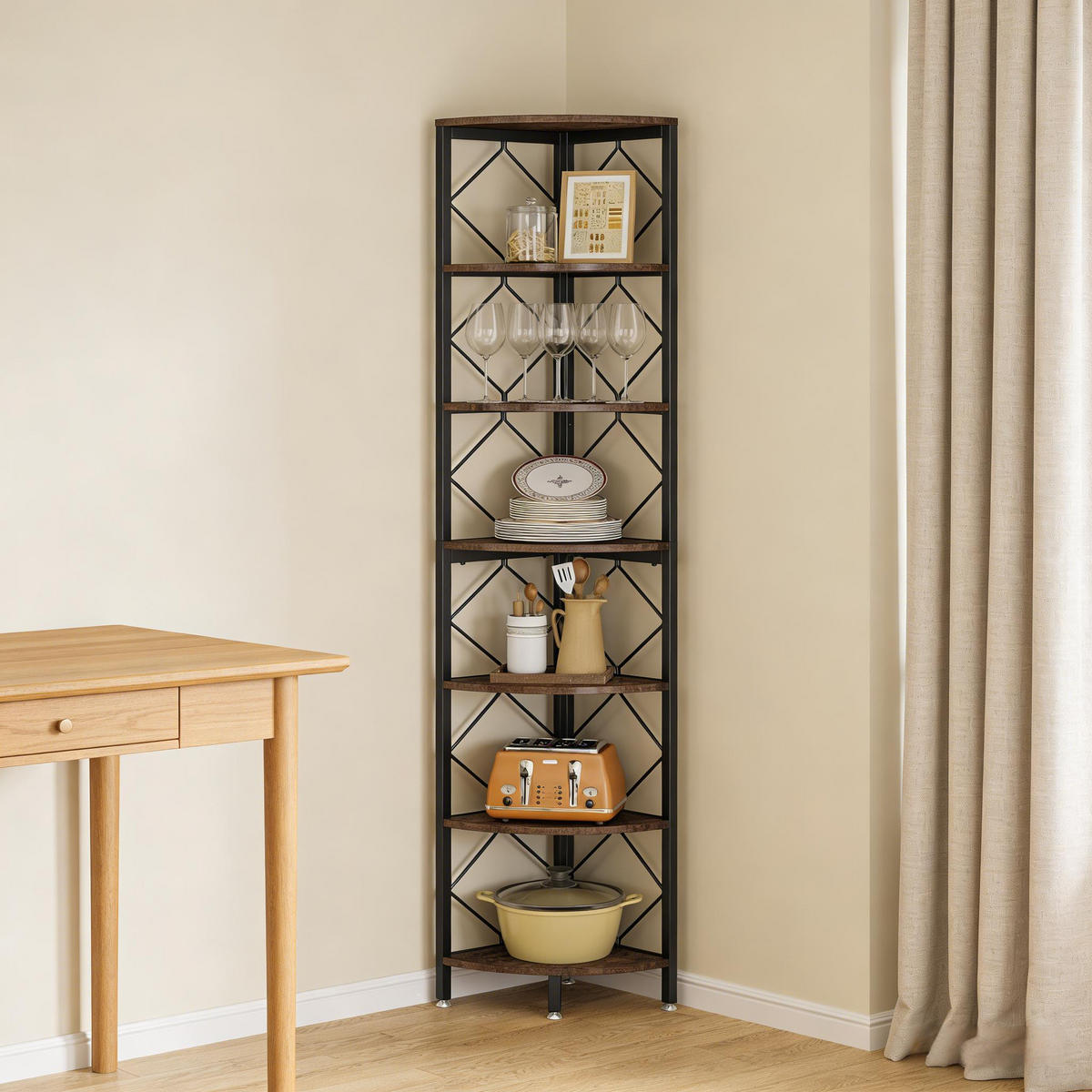 BÜCHERREGAL Schwarz/Braun 7 Ebenen Eckregal 35/35/200 cm - Schwarz, Metall (35/200/35cm) - PANGIVO