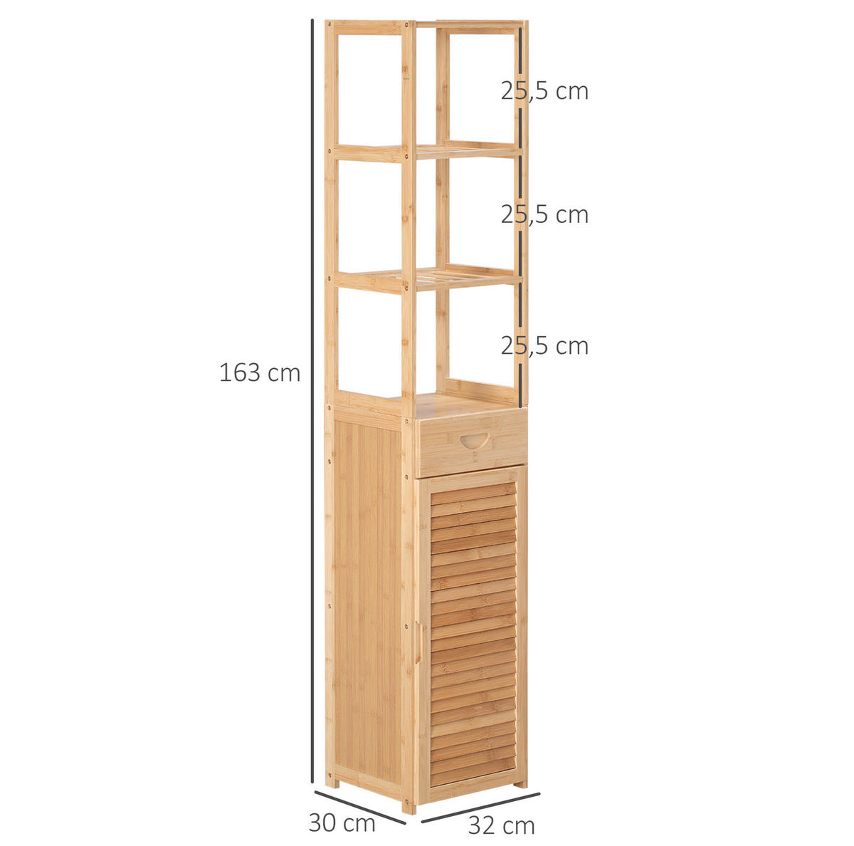 BADEZIMMERSCHRANK 32x30x163 cm Natur aus Bambus mit Schublade & Lamellentür - Naturfarben, Naturmaterialen (32/163/30cm) - Modfu