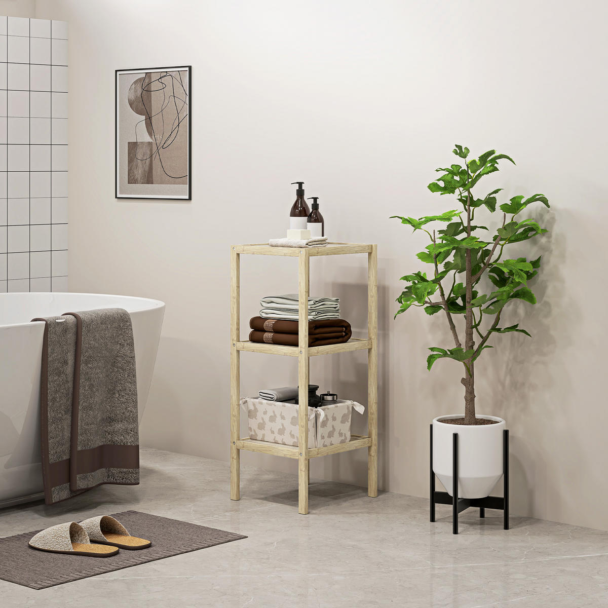 BADEREGAL, Badezimmerregal mit 3 Ebenen, 33 x 31 x 78 cm, Naturholz - Naturfarben, Naturmaterialen (33/78/31cm) - HOMCOM