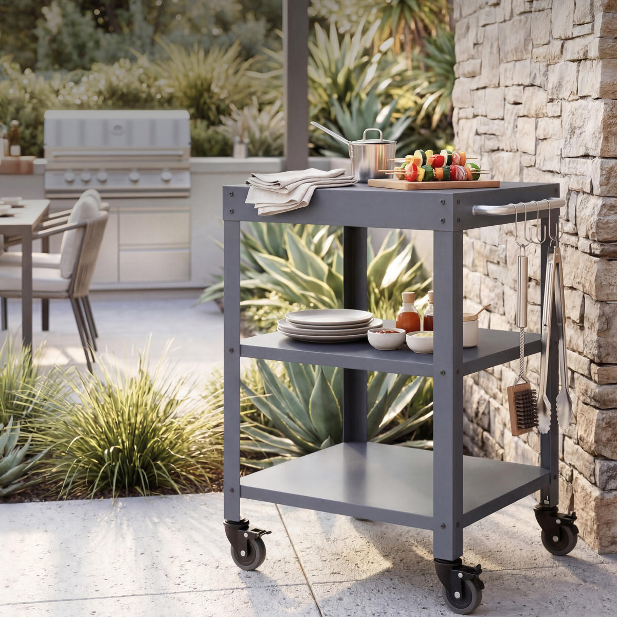 GARTEN-SERVIERWAGEN Bolognano - Dunkelgrau, Metall (50/80.5/50cm) - casa.pro
