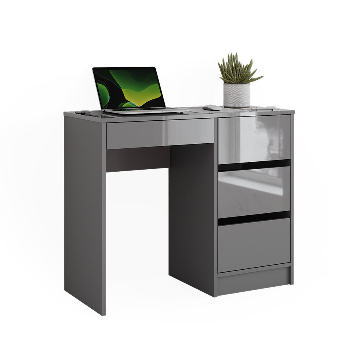 SCHREIBTISCH Sherry Grau Hochglanz 90 x 40 cm mit Schubladen - Grau, Holzwerkstoff (40/90/75cm) - Vicco