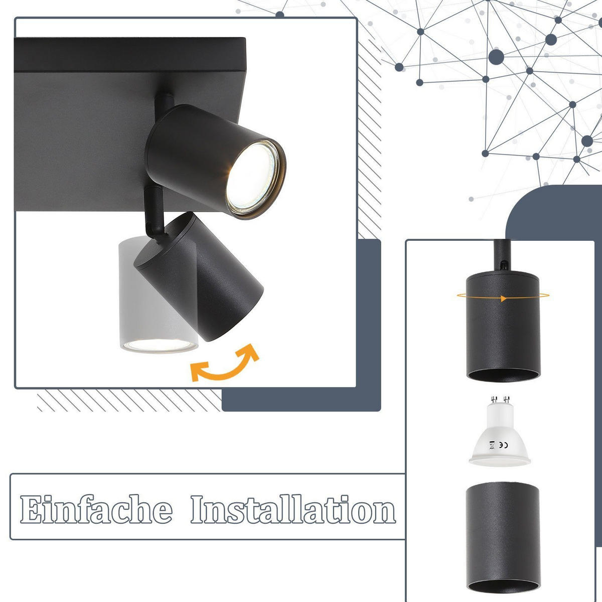 DECKENSTRAHLER Scheinelle 25/14.4/25 cm - Schwarz, Metall (25/25/14.4cm) - ZMH