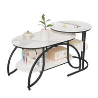 COUCHTISCH 2ER SET, Beistelltisch Marmor Optik, Weiß Silber - Schwarz, Metall (80/46/45cm)