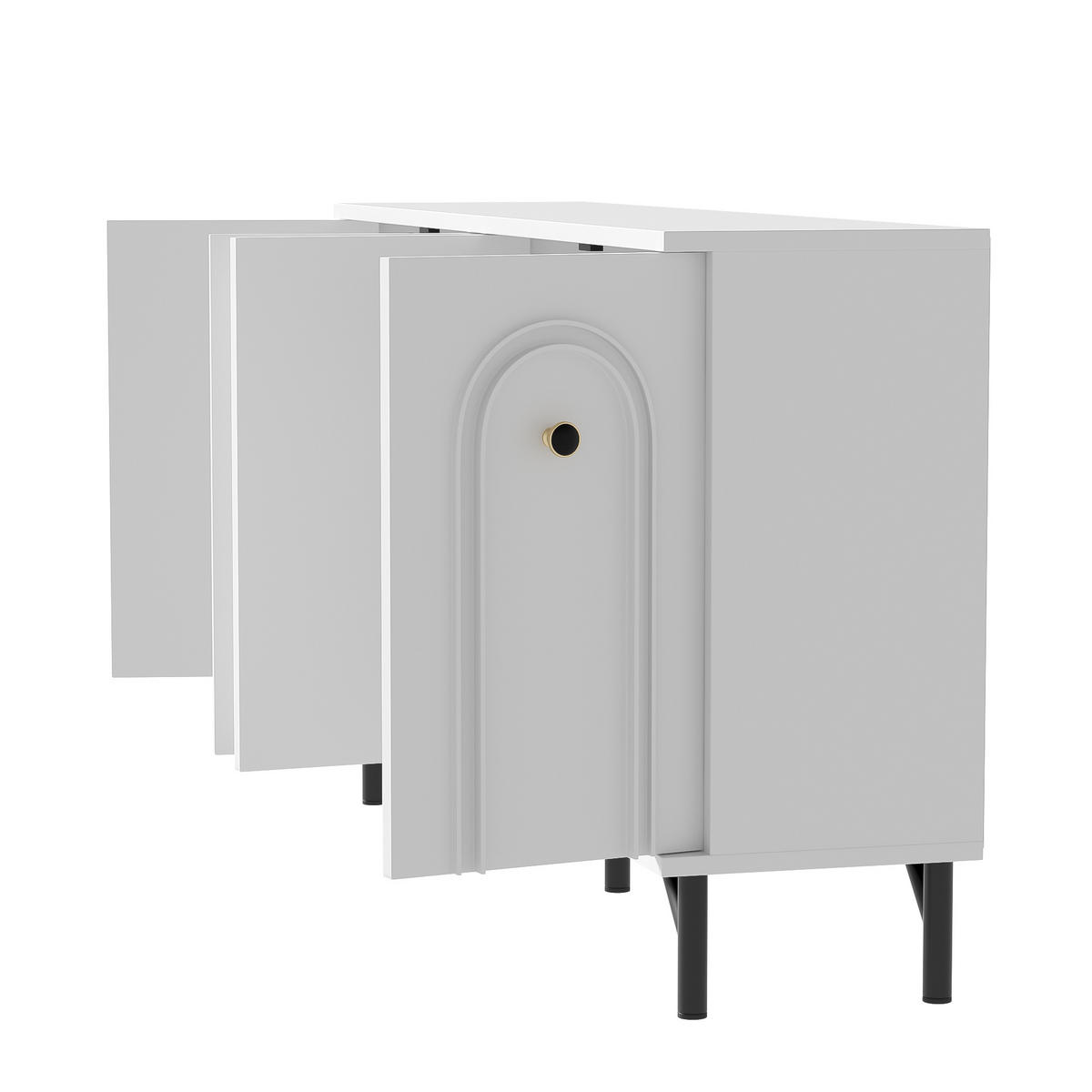 SIDEBOARD 140cm Weiß 4 Türen 3D-Bogenfront Mit Verstellbaren Böden - Weiß, Holzwerkstoff (34/78/140cm) - FLIEKS