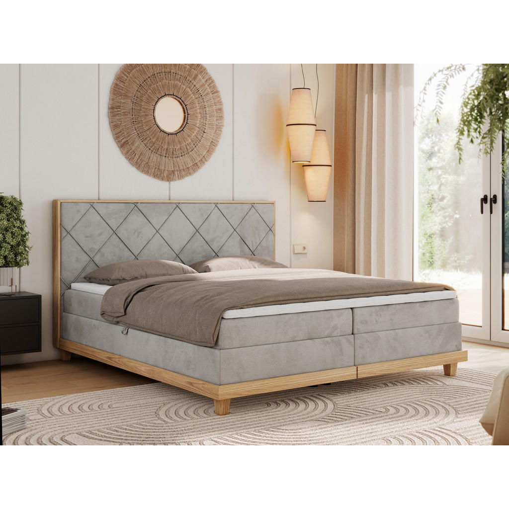 Thumbnail - MKS Boxbett, Hellgrau, Textil, 2-Sitzer, H4, Rechteckig, 180x200 cm, Oeko-Tex®, Schlafzimmer, Betten, Boxspringbetten