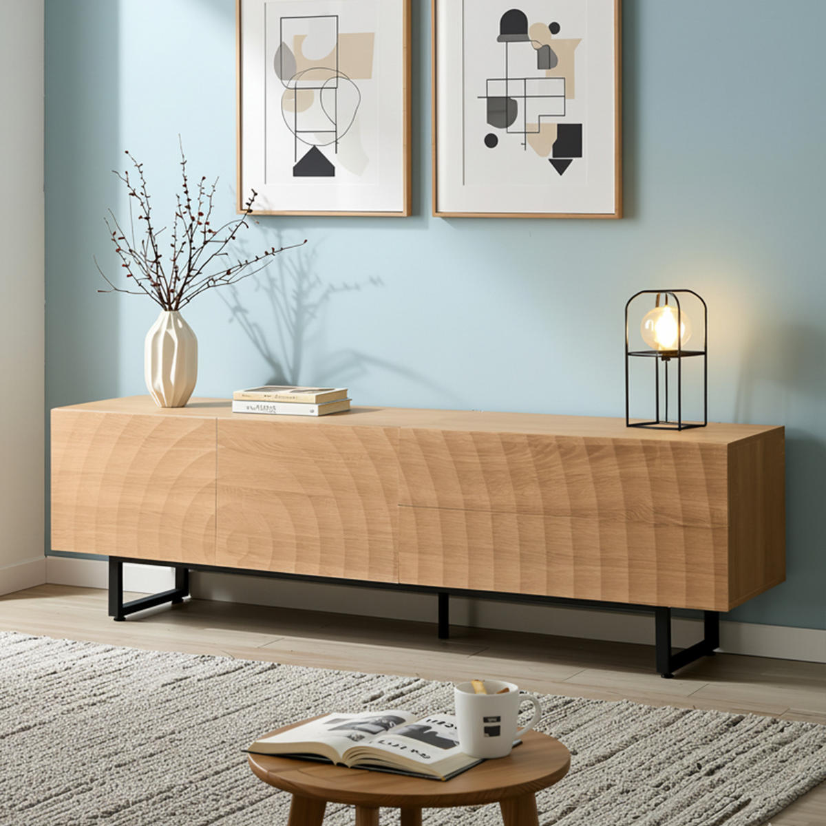 TV-SCHRANK 180 cm Natur Holzoptik mit 3D-Holzstruktur, Schubladen & Schrank - Naturfarben, Holzwerkstoff (180/51.5/38cm) - Urban Meuble