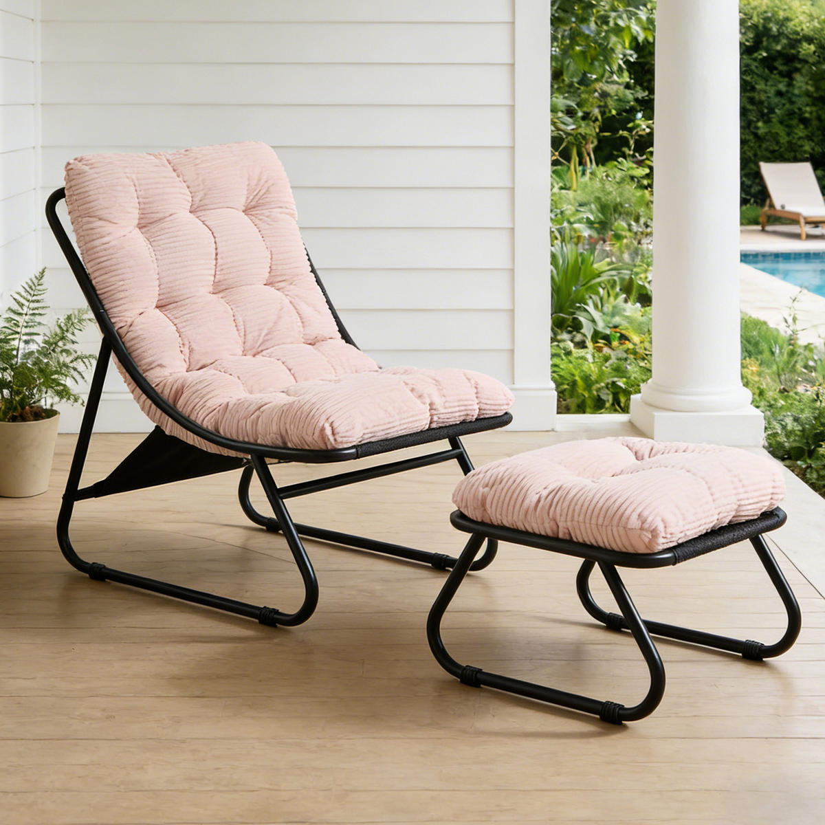 SESSELSET, Relaxsessel mit Hocker,Stahlrahmen,Cord,Rosa - Rosa, Textil/Metall (78/86/65cm) - LVHOM