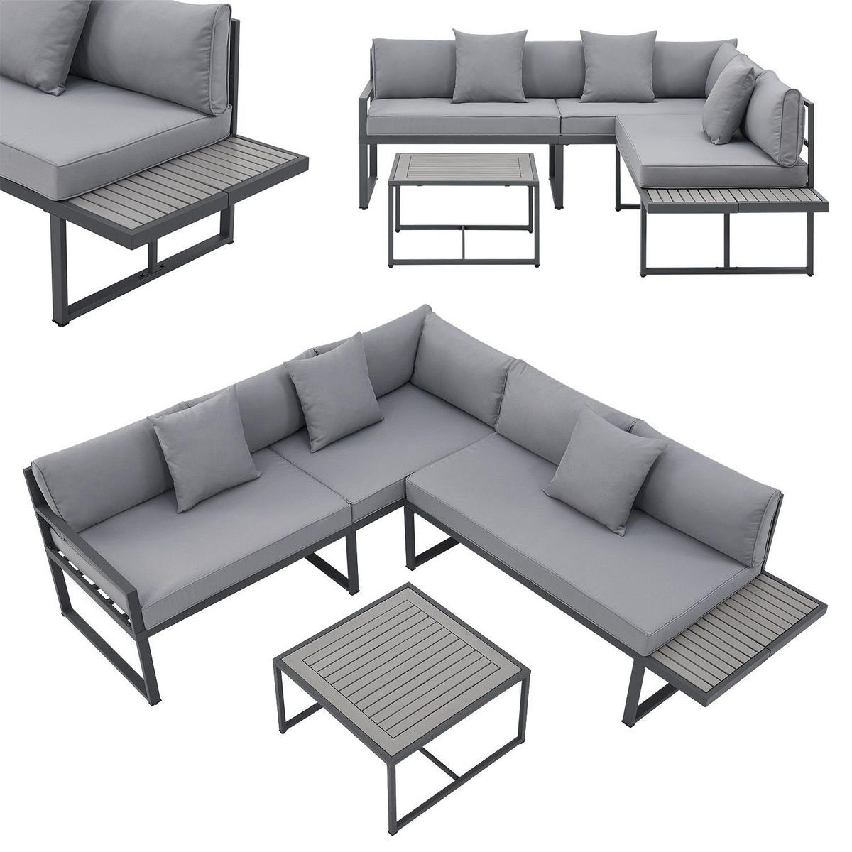 LOUNGEGARNITUR St. Tropez dunkelgrau - Grau, Metall - Juskys
