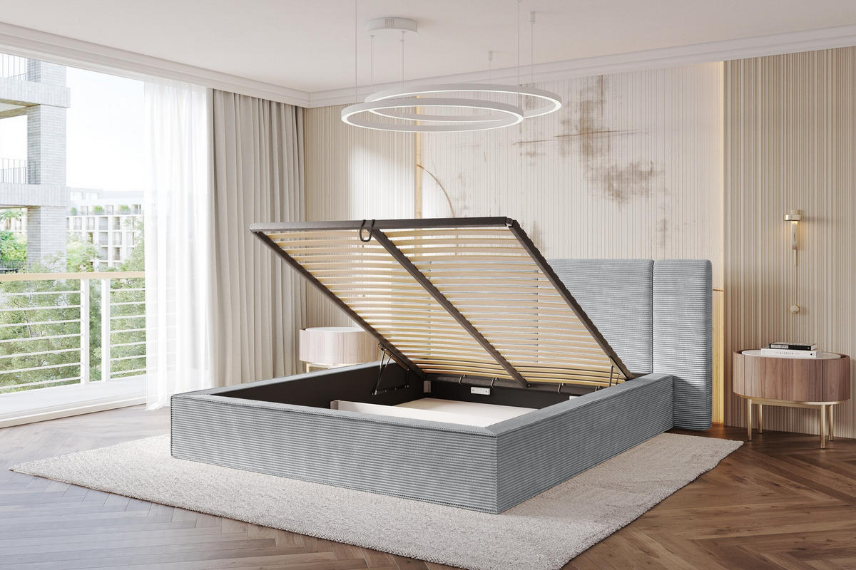 POLSTERBETT mit Bettkasten und Lattenrost, Boxbett ohne Matratze - RIVO 200x200 Grau - Anthrazit, Holzwerkstoff/Textil (200/200cm) - ALTDECOR