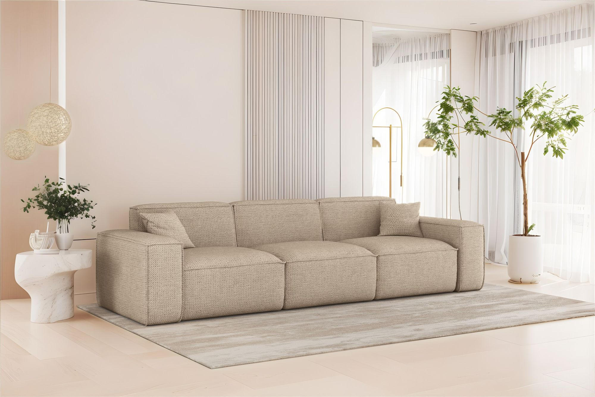SOFA 3-sitzer Celes Premium In Artico - Beige, Holzwerkstoff/Textil (218/73/90cm) - Fun Möbel