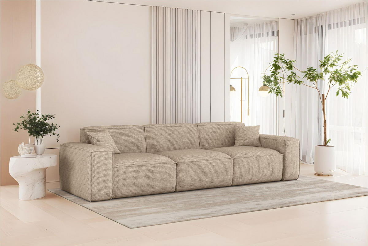 SOFA 3-sitzer Celes Premium In Artico - Beige, Holzwerkstoff/Textil (218/73/90cm) - Fun Möbel