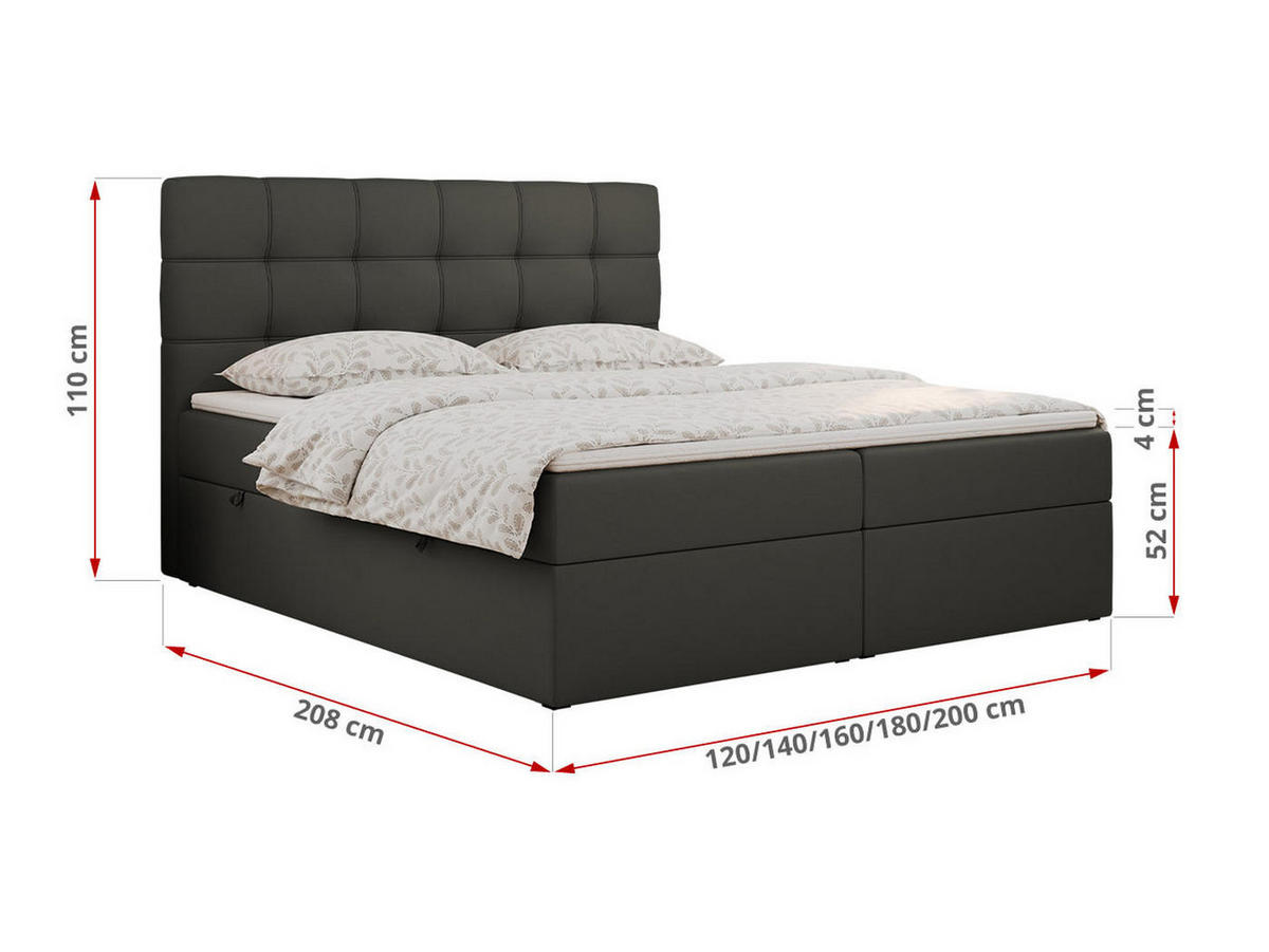 BOXBETT ERNI 120/200 - Dunkelgrau Kunstleder - H3 - Dunkelgrau, Holz/Textil (120/200cm) - MKS