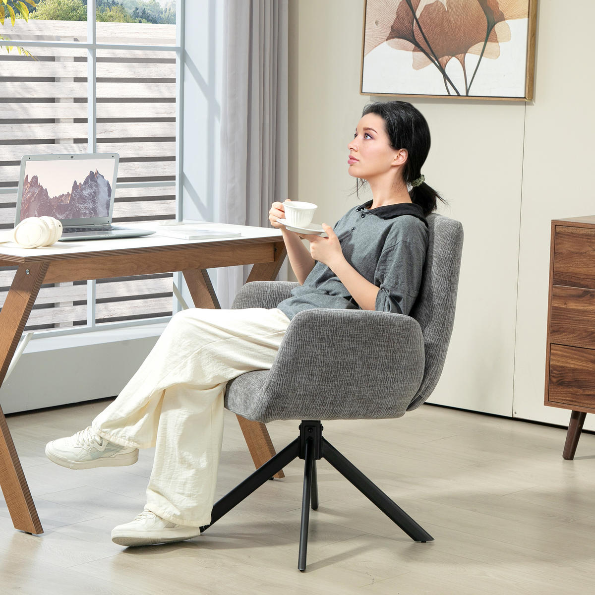 SESSEL Drehbar Loungesessel mit Armlehne, Wolle-Leinenoptik, Dunkelgrau - Dunkelgrau, Kunststoff (61/88/60cm) - HOMCOM