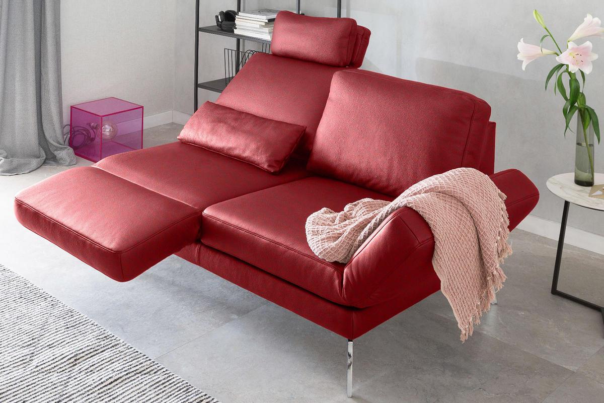 LEDERSOFA HURRICANE Rot Leder - Rot/Silberfarben, Leder (170/87/141cm) - KAWOLA