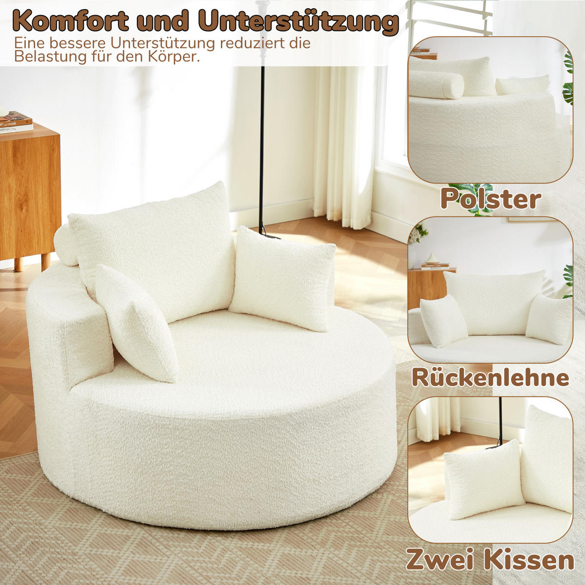 STOFFSOFA Beige, Komfortabler Polstersessel mit Rückenkissen, ohne Montage - Beige, Textil (127/82/127cm) - PARAFTA HOME