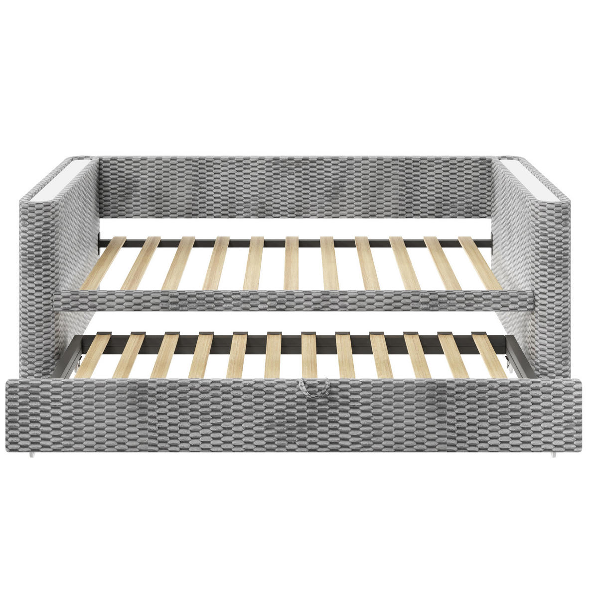 AUSZIEHBETT 90/200 cm Grau aus Samt mit LED-Beleuchtung klappbar zum Doppelbett 180/200 cm - Grau, Textil (90/200cm) - OKWISH
