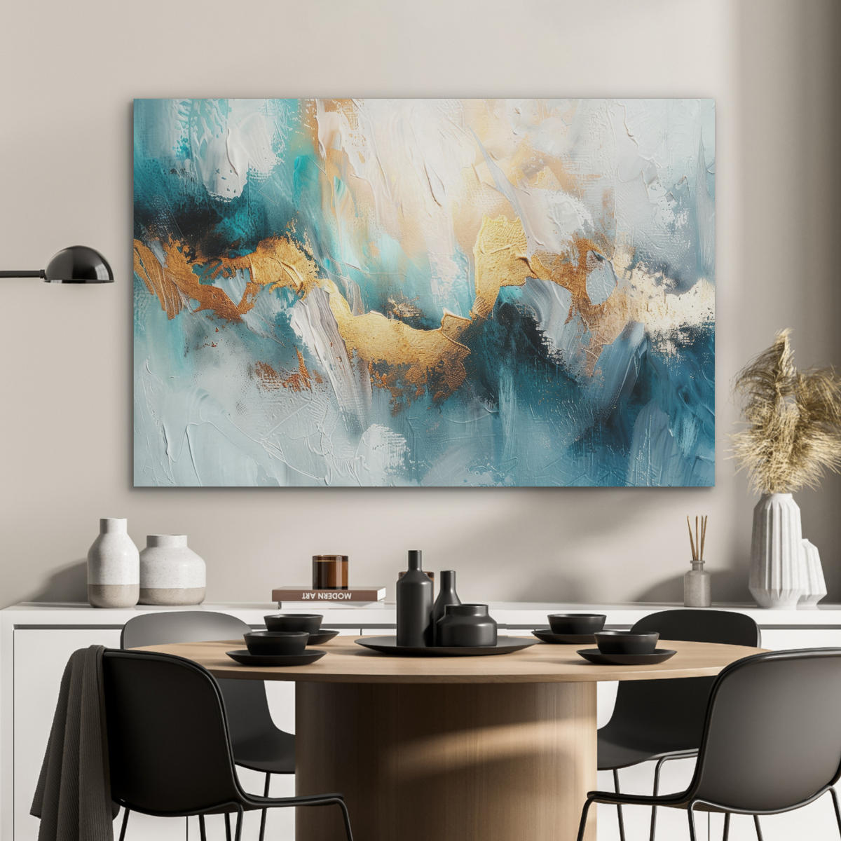 AKUSTIKBILD Abstrakt - Kunst - Gold - Blau Akustikpaneele 90x60 cm - Petrol, Kunststoff (90/60/0.9cm) - MuchoWow