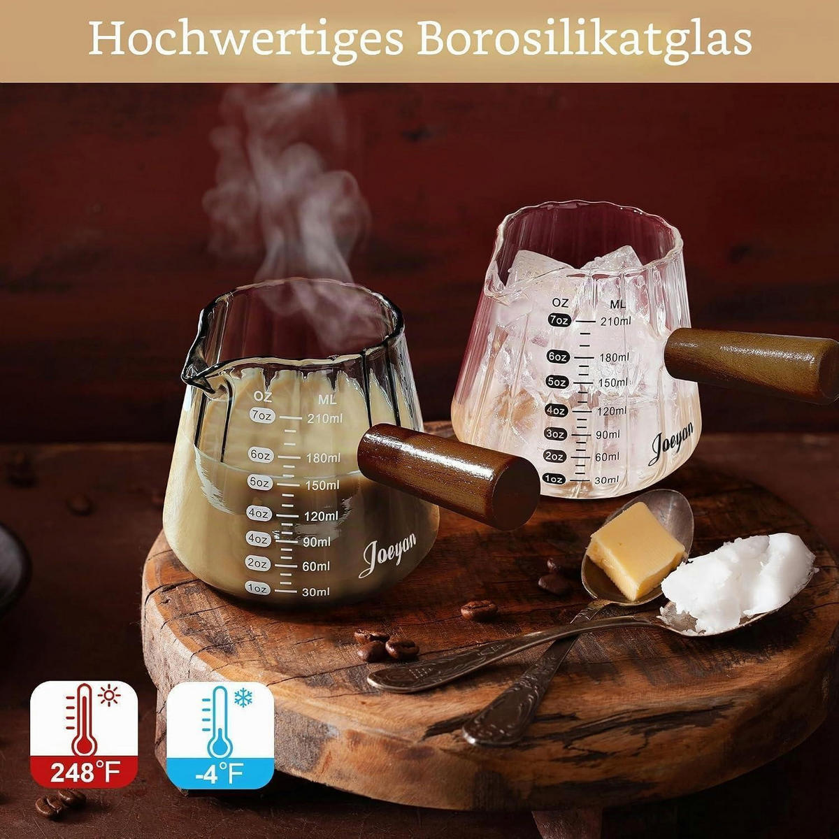 MESSBECHER mit Holzgriff 210 ml - Transparent, Glas (0.21L)