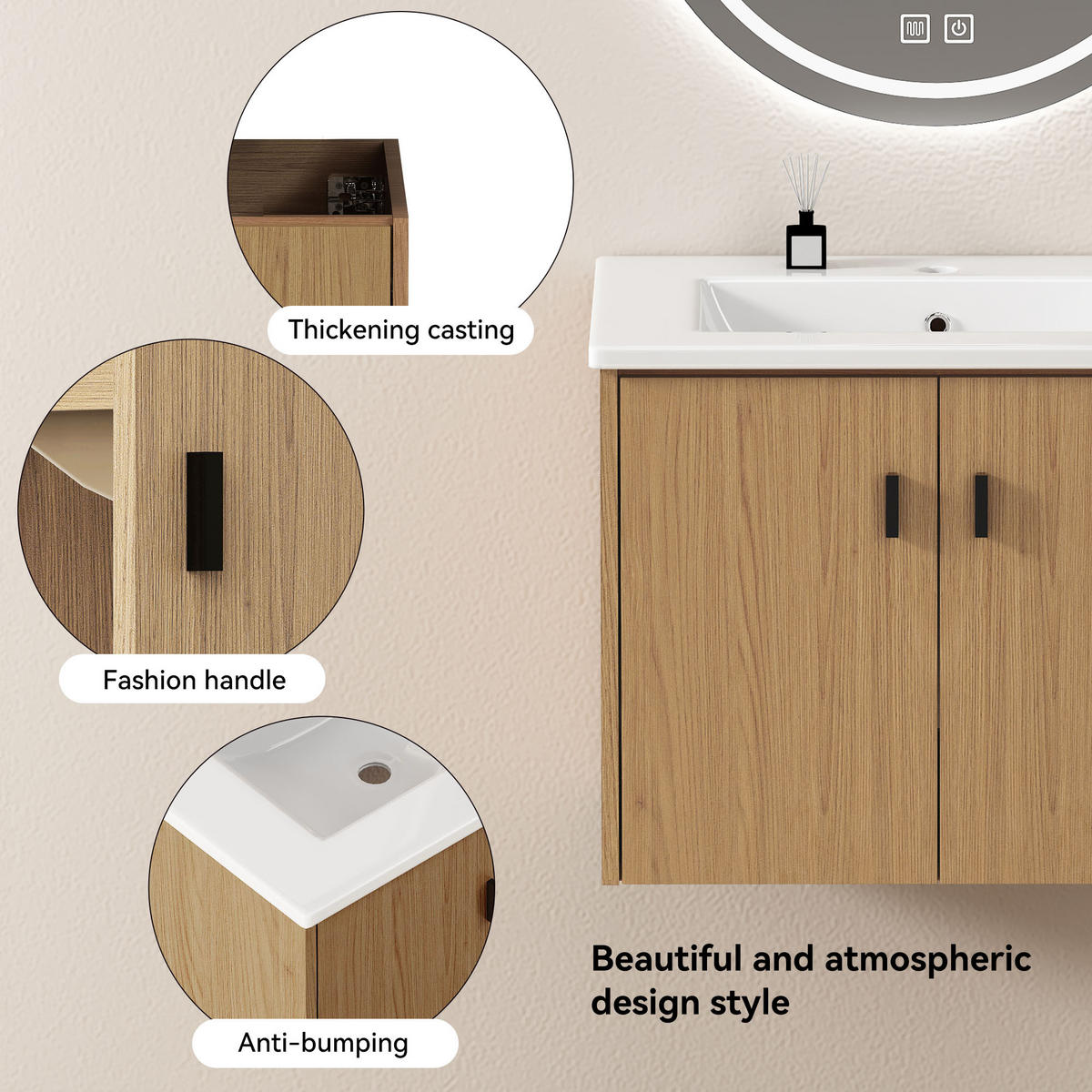 WASCHTISCH Helleichefarben 60 cm - Hellbraun, Holz (60/46.48/46cm) - PANGIVO