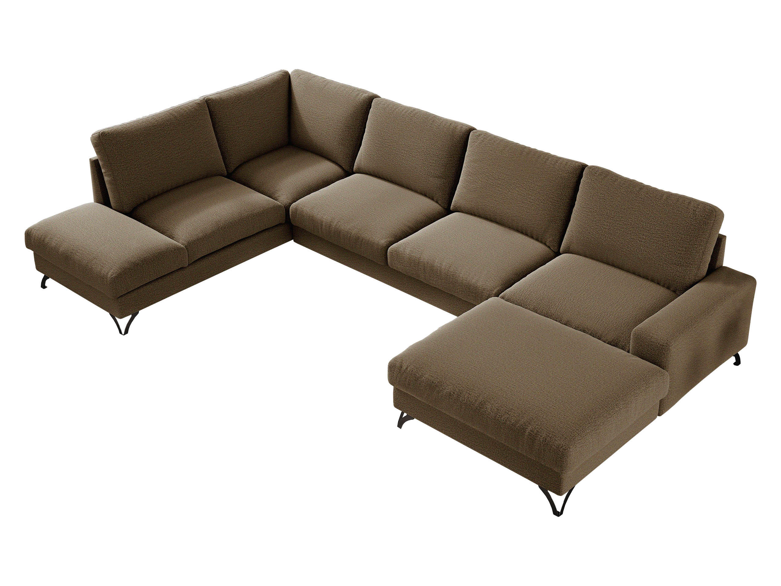 WOHNLANDSCHAFT Flavio U, Seite: Rechts - L3F+L2F+R1F - Schwarz/Braun, Holz/Textil (367/91/214cm) - MIRJAN24