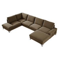 WOHNLANDSCHAFT Flavio U, Seite: Rechts - L3F+L2F+R1F - Schwarz/Braun, Holz/Textil (367/91/214cm) - MIRJAN24