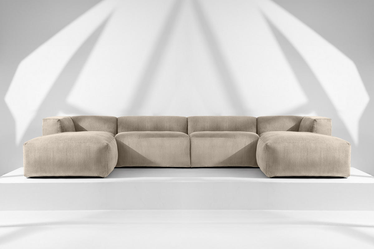 PANORAMA-ECKSOFA BUFFO 7/8 Sitzer mit extrem weicher Sitzfläche, Kordstoff, beige - Beige, Textil (424/73/180cm) - KONSIMO®