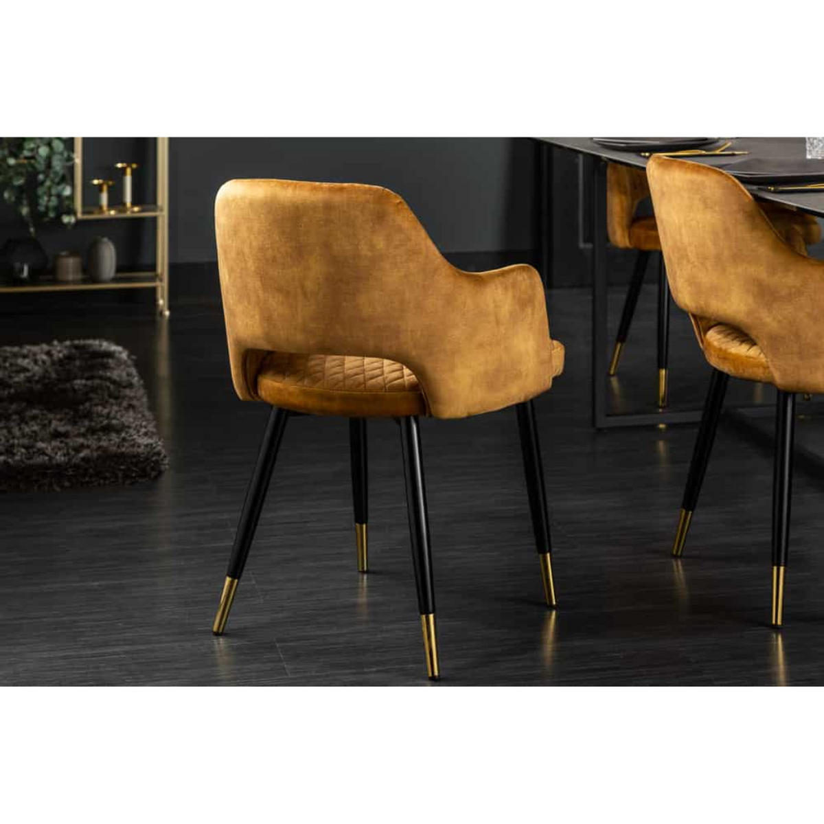 STUHL PARIS Samt Senfgelb, Gold - Gelb/Goldfarben, Textil/Metall (56/81/57cm) - riess-ambiente