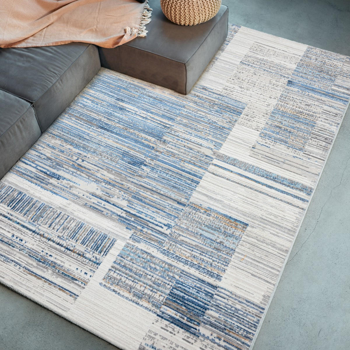 KOBEREC béžový krémový modrý - 240 x 330 cm - modrá, textil (240/330cm) - Mazovia