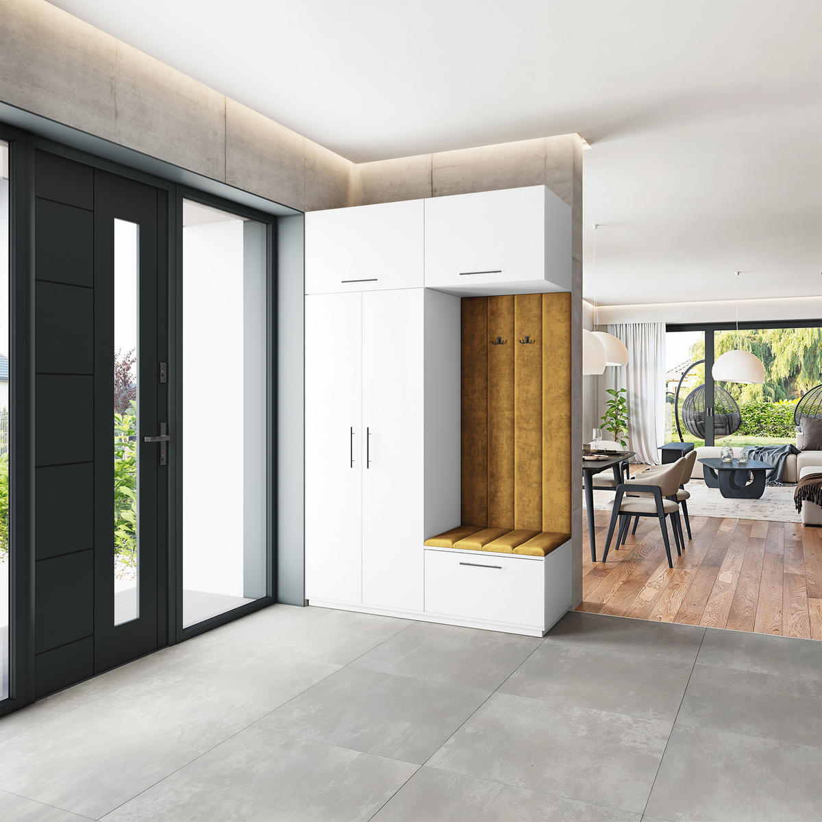 GARDEROBENSCHRANK REMA 150/240/60 cm Modern Garderobe-Set Weiß - Gelb/Weiß, Holzwerkstoff (150/240/60cm) - MASSENO