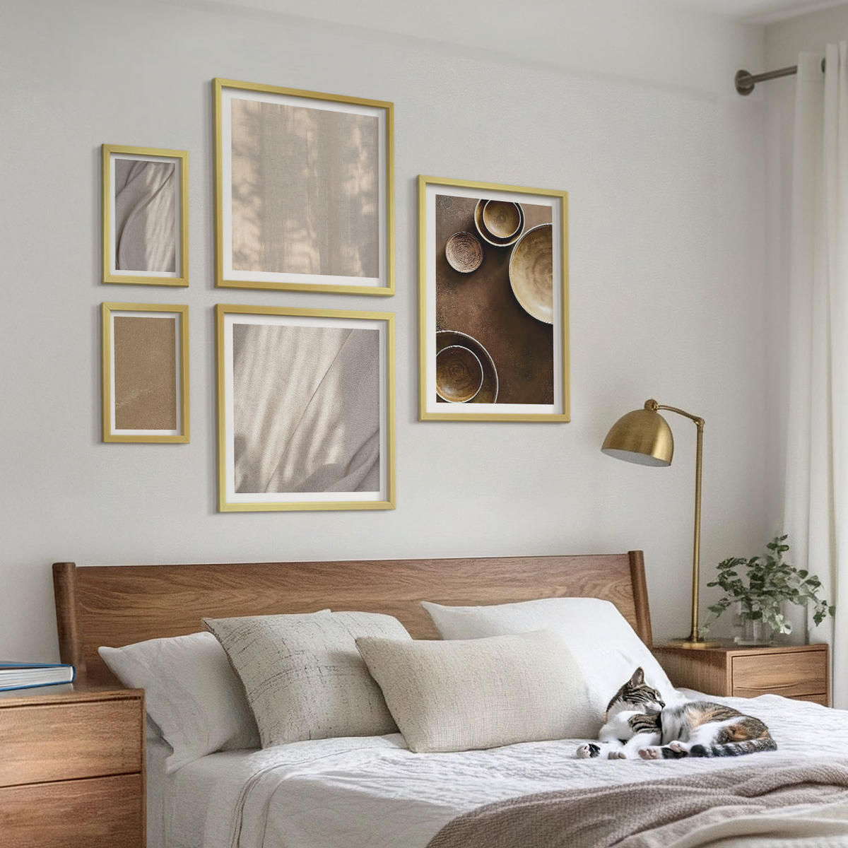 WANDBILDER 5er Set - 50x50 cm & 20x30 cm & 40x60 cm Goldrahmen - Strukturen, Texturen, Minimalismus - Goldfarben, Kunststoff (40/60cm) - ArtPrintCave