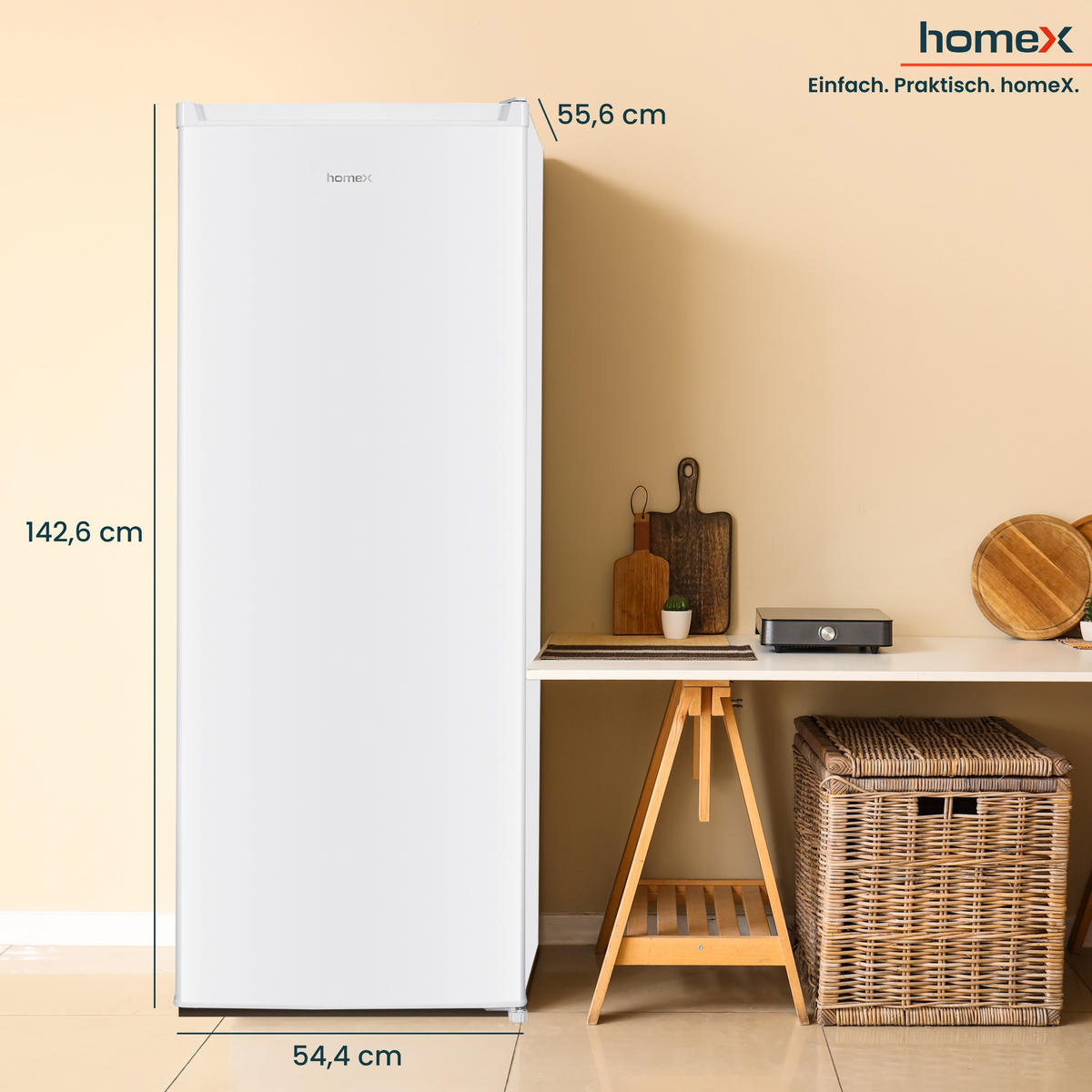 KÜHLSCHRANK ohne Gefrierfach groß - 242 Liter, freistehend, leise, weiß - Weiß, Kunststoff/Metall (54.4/142.6/55.6cm) - homeX