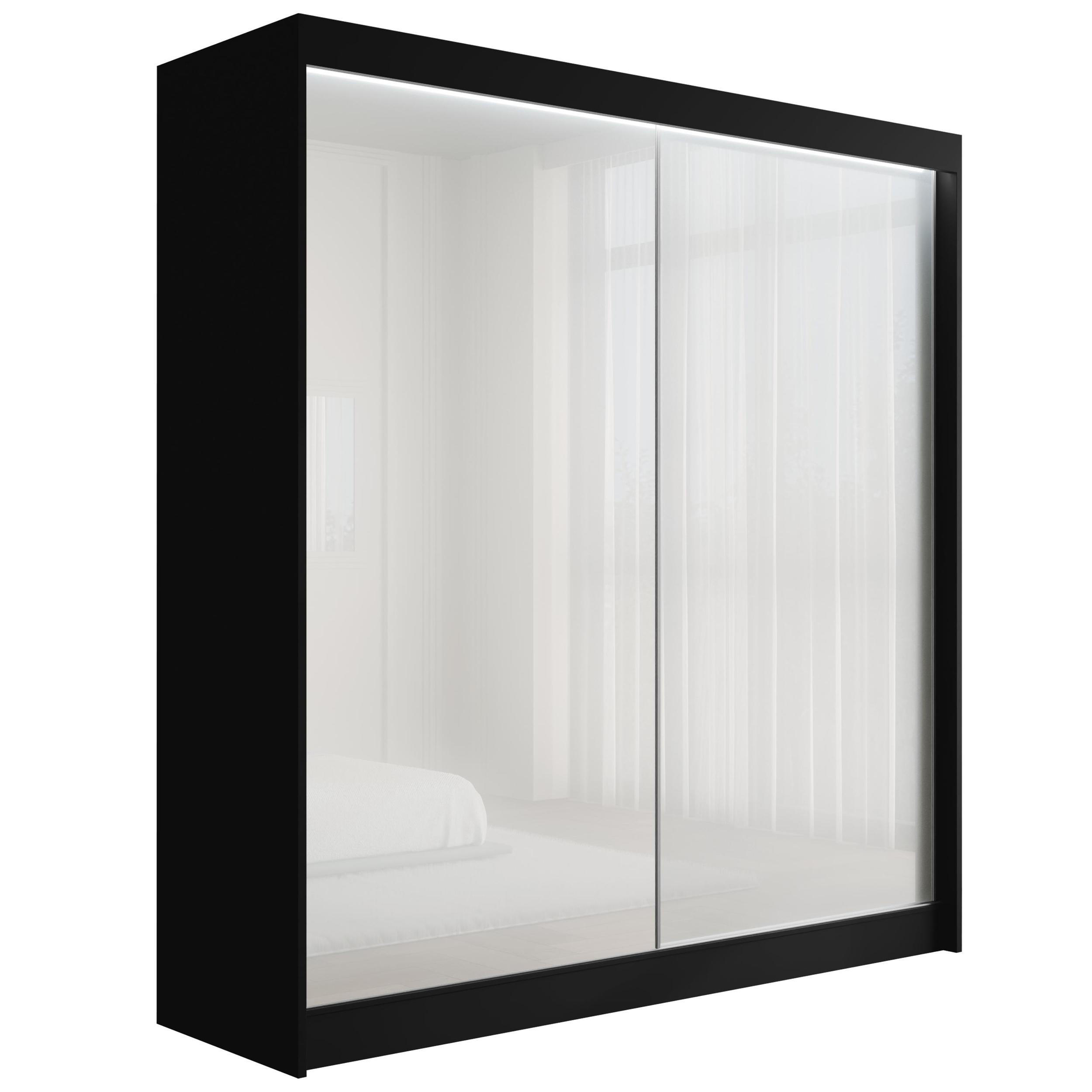 KLEIDERSCHRANK PEKA mit LED - 200 cm - Schwarz|Weiß - Schwarz/Weiß, Holzwerkstoff (200/215/61cm) - ALTDECOR