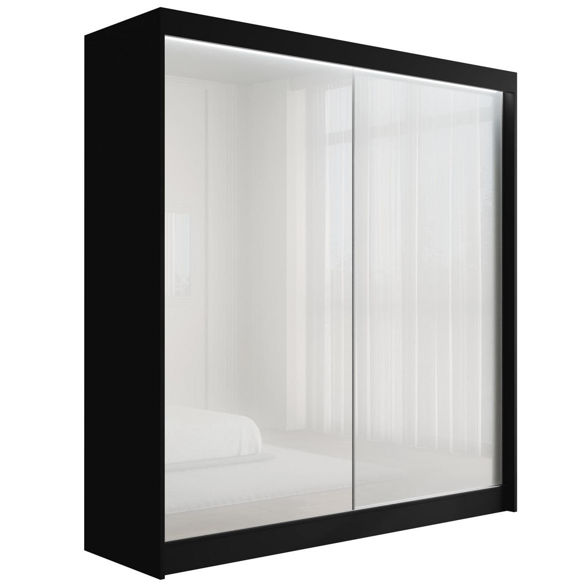 KLEIDERSCHRANK PEKA mit LED - 200 cm - Schwarz|Weiß - Schwarz/Weiß, Holzwerkstoff (200/215/61cm) - ALTDECOR