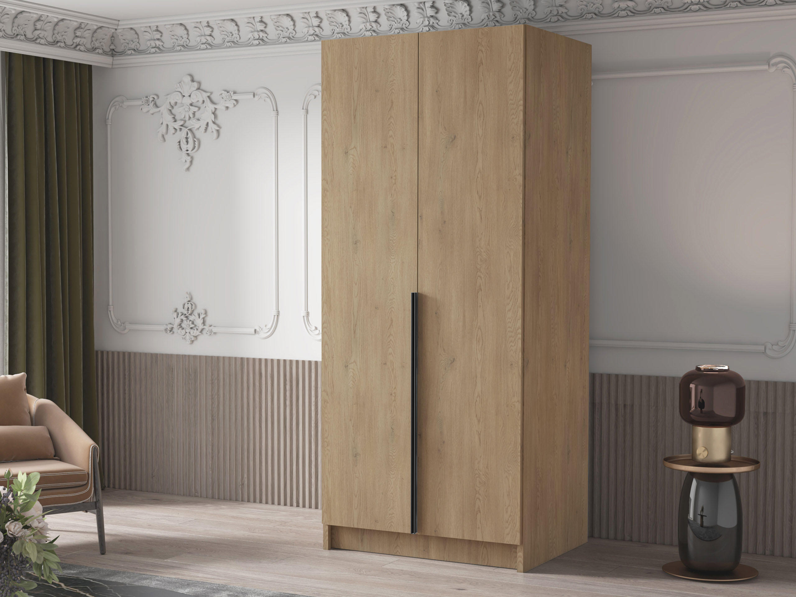 KLEIDERSCHRANK Bono I - Eichefarben/Schwarz, Holzwerkstoff/Metall (100/215/58cm) - MIRJAN24